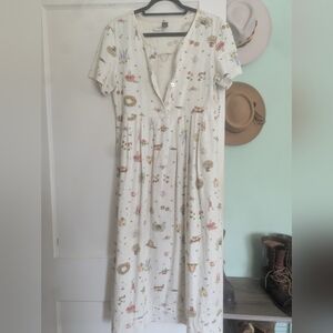 Vintage Land's End Garden Print Linen Midi Dress Cottagecore 10